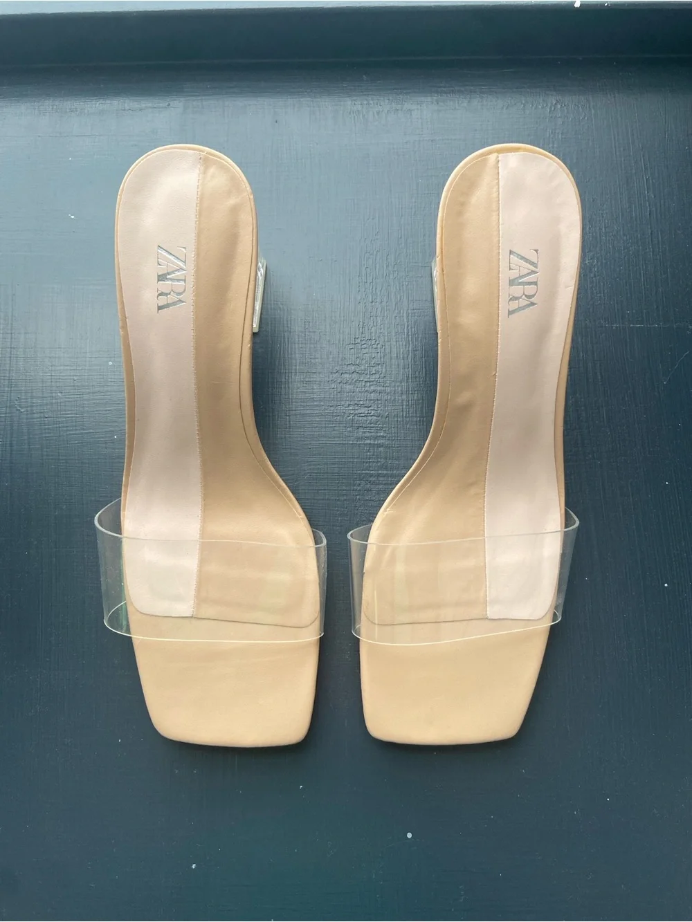 ZARA Tan Nude Clear-Strap Block Heel Mule Sandals - Picture 2 of 5